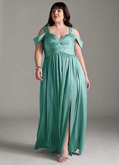 Azazie Lianne Brautjungfernkleider A-Linie Schulterfrei Stretch-Satin Kleid Aqua image3