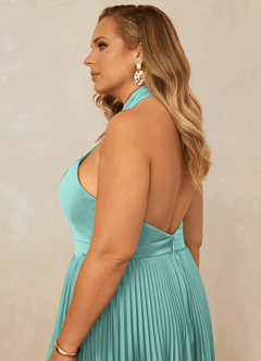 Christian Siriano Bridal for Azazie 1007 Bridesmaid Dresses Aqua A-Line Pleated Stretch Satin Dress image9