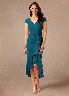 Azazie Renetta Mother of the Bride Dresses Ink Blue Sheath V-Neck Pleated Mesh Dress image4