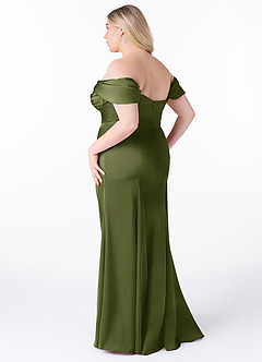 Azazie Amyra Bridesmaid Dresses Olive Sheath Off the Shoulder Stretch Satin Convertible Dress image13