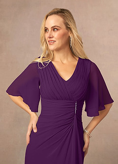 Azazie Carson Mother of the Bride Dresses Grape A-Line V-Neck Lace Chiffon Dress image4