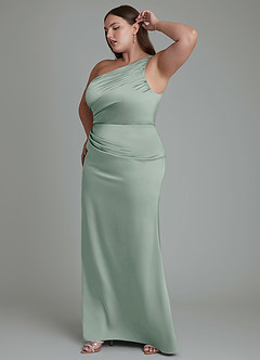 Azazie Akilah Bridesmaid Dresses Agave Mermaid One Shoulder Stretch Satin Dress image12