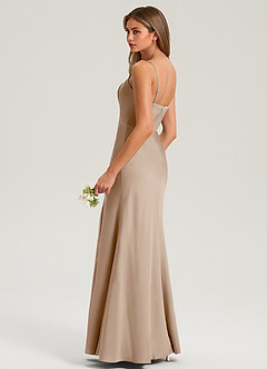 Azazie Lidia Bridesmaid Dresses Taupe Mermaid Side Slit Stretch Satin Dress image6