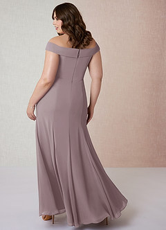 Azazie Lecia Bridesmaid Dresses Dusk Empire Off-The-Shoulder Pleated Chiffon Convertible Dress image9