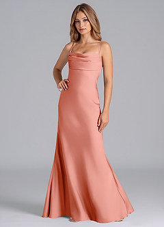 Azazie Seema Bridesmaid Dresses Coral Mermaid Corset Stretch Satin Dress image5
