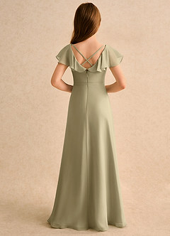 Azazie Nari Girls Formal Flower Girl Dresses Moss Green A-Line with Sleeves Chiffon Dress image2