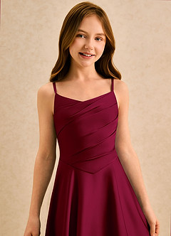 Azazie Coconut Girls Formal Sukienki dla dziewczynek sypiących kwiaty Linia A Pofałdowany Satyna elastyczna Długość podłogi Sukienka image6