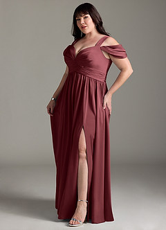 Azazie Lianne Bridesmaid Dresses Merlot A-Line Off the Shoulder Stretch Satin Dress image13