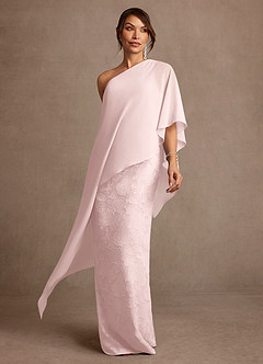 Azazie Wilma Mother of the Bride Dresses Blushing Pink Sheath One Shoulder Floral Burnout Dress image1