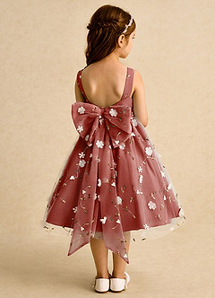 Azazie Bean Flower Girl Dresses Terracotta Ball-Gown Sleeveless Tulle Dress image2
