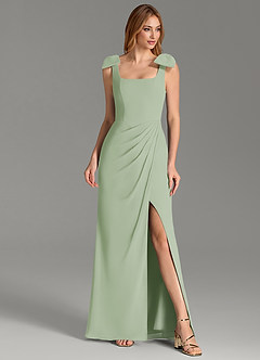 Azazie Adalynn At-home Try On Dresses Dusty Sage Mermaid Pleated Chiffon Dress image3