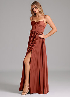 Azazie Akiko Bridesmaid Dresses Terracotta A-Line Sweetheart Neckline Stretch Satin Dress image6