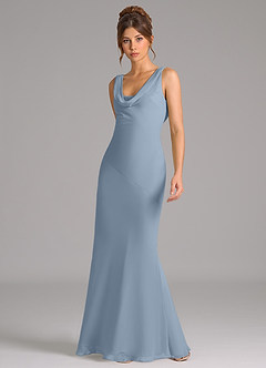 Azazie Rylina Bridesmaid Dresses Dusty Blue Mermaid Pleated Chiffon Dress image5