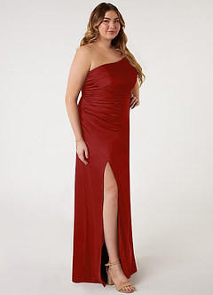 Azazie Eren Robes de demoiselle d'honneur Robe Sirène en Satin extensible Ue épaule Grenade image8