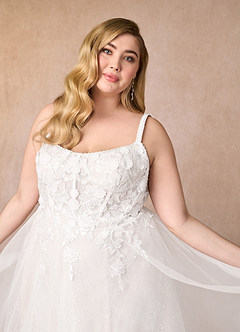 Azazie Jovana Abiti da Sposa Abito A-Line in Tulle con Scollo a U Diamante Bianco Sabbia image9