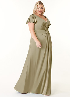 Azazie Soren Bridesmaid Dresses Moss Green A-Line Pleated Stretch Satin Dress image3