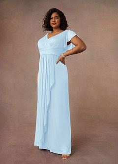 Azazie Reneya Mother of the Bride Dresses Sky Blue A-Line Pleated Mesh Dress image8