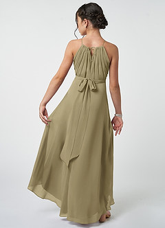 Azazie Oaklynn Junior Robe Trapèze en Mousseline de soie Plissée Vert Mousse image2