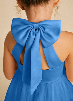 Azazie Dora vestidos de niña de las flores Vestido de Azul Grisaceo de Tul de Corte En A con Lazo image5