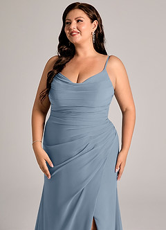 Azazie Deandra Bridesmaid Dresses Dusty Blue Mermaid Pleated Chiffon Dress image12
