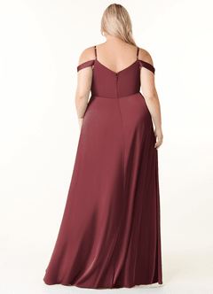 Azazie Ocean Bridesmaid Dresses Merlot A-Line V-Neck Pleated Stretch Satin Dress image7