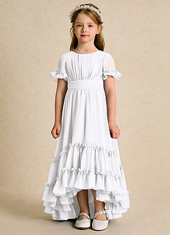 Azazie Kass Flower Girl Dresses White A-Line Pleated Chiffon Dress image4