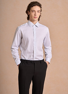 Aiden Light Oxford Blue 100% Cotton Non-Iron Striped Dress Shirt