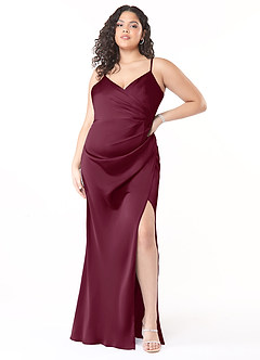 Azazie Maci Brudtärnklänningar Klänning av A-Line i Stretch Satin V-ringad plisserad Mullbär image6