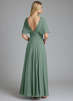 Azazie Pamela Bridesmaid Dresses Eucalyptus A-Line V-Neck Pleated Chiffon Dress image2