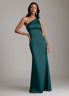 Azazie Voni Abiti da Damigella Abito Sirena in Raso Elasticizzato Monospalla Pino image5