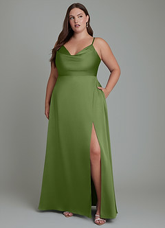 Azazie Sarella Robes de demoiselle d'honneur Robe Trapèze en Satin extensible Plissé Genévrier image10