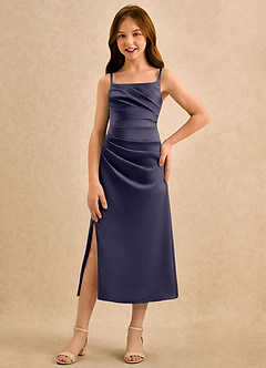Azazie Canna Girls Formal Flower Girl Klänningar Klänning A-Line i Stretch Satin Plisserad image4