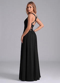 Azazie Francis Bridesmaid Dresses Black A-Line Corset Chiffon Dress image2