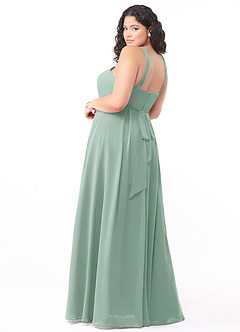 Azazie Dixie Bridesmaid Dresses Agave A-Line Halter Pleated Chiffon Dress image9
