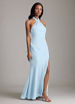 Azazie Lorena Bridesmaid Dresses Sky Blue Mermaid Pleated Chiffon Dress image3