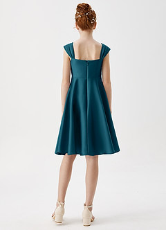 Azazie Amira Junior Ink Blue A-Line Pleated Stretch Satin Dress image2