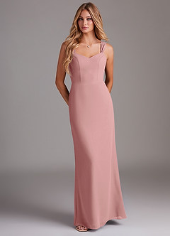 Azazie Denice Brautjungfernkleider Etui Gefaltet Chiffon Kleid Altrosa image1