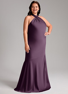 Azazie Lorena Bridesmaid Dresses Plum Mermaid Pleated Stretch Satin Dress image10