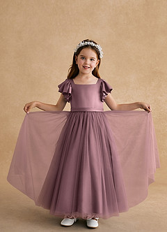 Azazie Suzy Robe Demoiselle D'honneur Fillette Robe Trapèze en Tulle avec manches Mauve Vintage image6