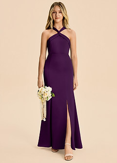 Azazie Rue Junior Jurk van Stretch Satijn met Zeemeermin Geplooide Druif image4