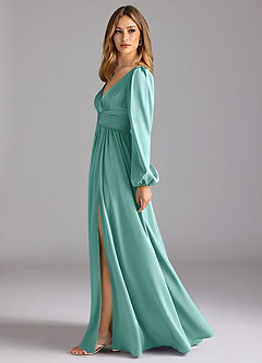Azazie Norah Bridesmaid Dresses Aqua A-Line Stretch Satin Dress image4