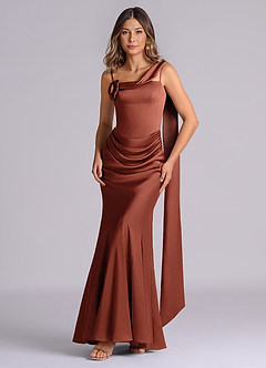 Azazie Inara Bridesmaid Dresses Auburn Mermaid Pleated Stretch Satin Dress image1