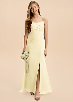 Azazie Amelia Junior Lemon Sorbet Mermaid Pleated Chiffon Dress image3