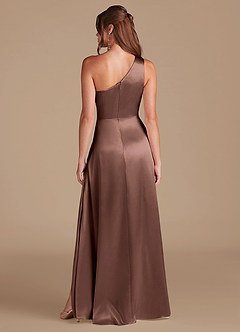 Azazie Brooke Bridesmaid Dresses Espresso A-Line One Shoulder Metallic Satin Dress image7