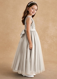 Azazie Cinna Flower Girl Dresses Frost A-Line Lace Tulle Dress image4