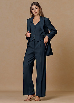 front Rowan Azul Marino Traje de dos piezas de alto rendimiento con tejido refinado