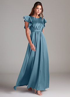 Azazie Daphne Modest Bridesmaid Dresses A-Line Ruched Stretch Satin Floor-Length Dress image3