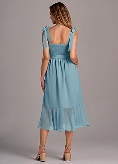 Azazie Deb Brautjungfernkleider Wandelbar A-Linie mit Taschen Chiffon Kleid Stimmungsvolles Blau image6