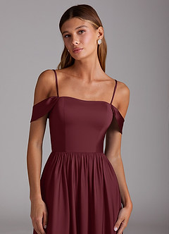 Azazie Calianna Bridesmaid Dresses Cabernet A-Line Off the Shoulder Stretch Satin Convertible Dress image2