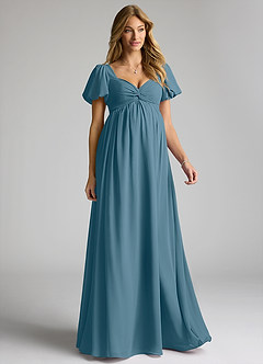 Azazie Madisynn Maternity Bridesmaid Dresses Bow Chiffon Floor-Length Dress image1